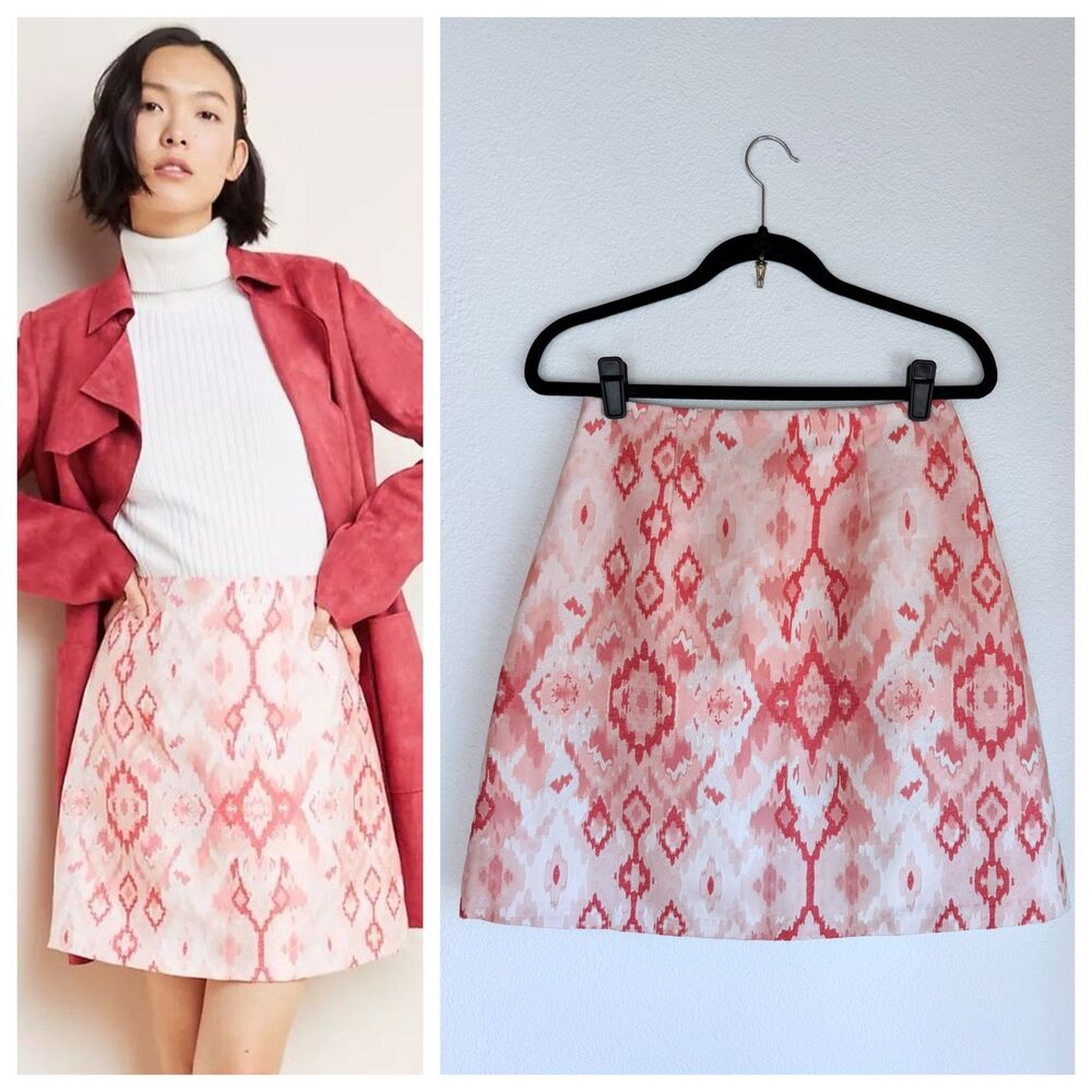 NWT Anthropologie Hutch Kasi Jacquard Batik Woven Mini Skirt in Pink Size 6